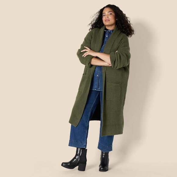 Women's Oversized Cotton Blend Heavyweight Long Cardigan Sweater Plus Size - Picture 5 of 6